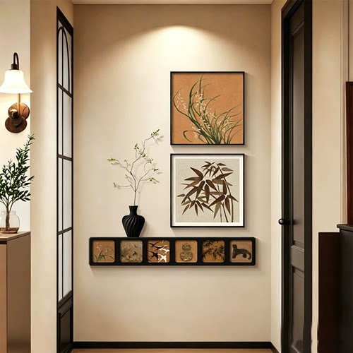 中古风玄关装饰画客厅高级感挂画