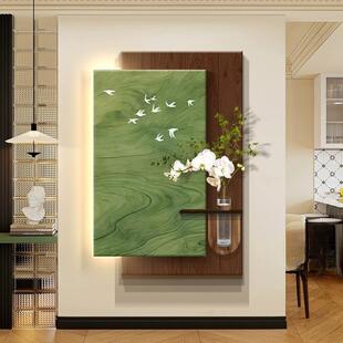 中古风水培绿植入户玄关装饰画复古高级感挂画客厅走廊过道壁画灯