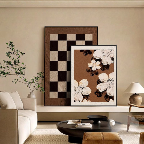 中古风客厅画电视背景墙挂画摆画