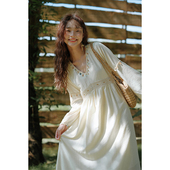 波西米亚风复古穿搭连衣裙甜美温柔风长袖 V领民族风度假拍照长裙