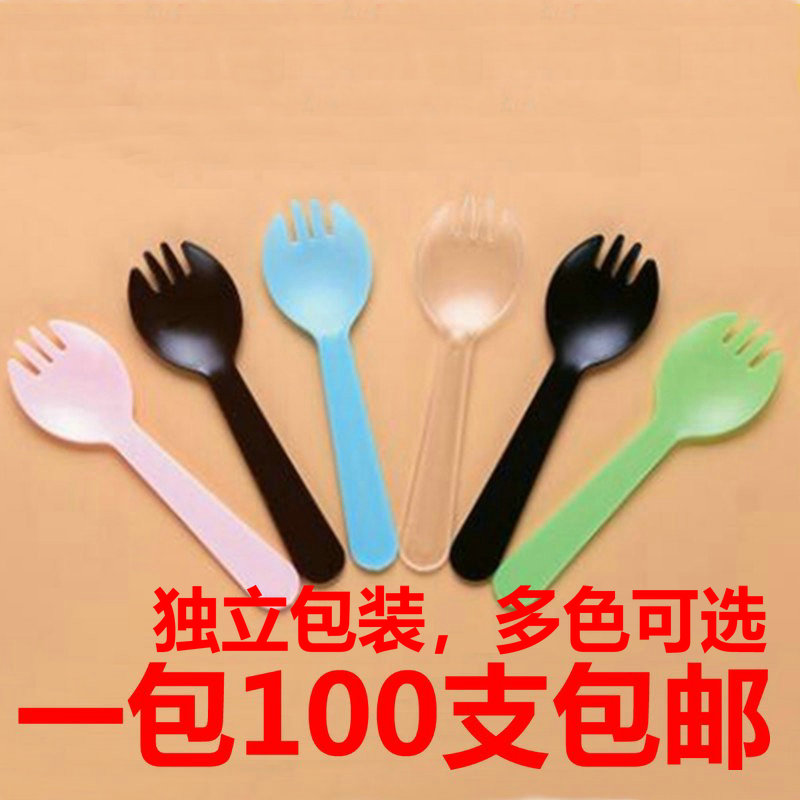 加厚一次性塑料蛋糕三齿叉勺子甜品蛋糕刀叉叉勺一体独立包装包邮在类目 餐饮具, 餐具, 叉/勺/筷套装中 - 来自Buy2taobao.com提供专业的淘宝代购服务