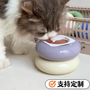 贝果罐头碗陶瓷釉下彩猫碗宠物吃罐头安全材质尾巴生活同款批发