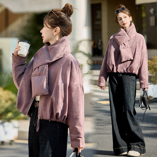 2025新款冬季女士棉衣羽绒服款带围脖休闲夹克式羽绒服女