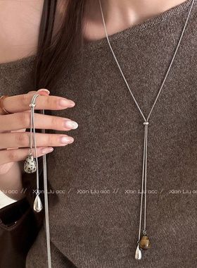 虎眼石水滴抽拉项链女2025新款