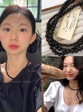 fever同款黑色珍珠项链女2025感