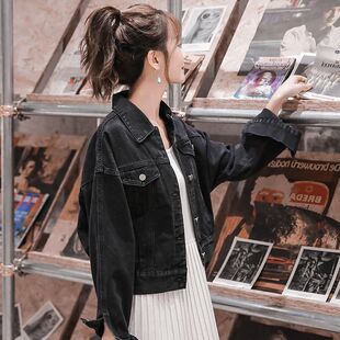 2020牛仔外套蝙蝠袖女短款港风bf韩版黑色新款春秋潮宽松学生夹克