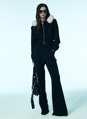 uhot诱货/黑色时髦毛绒系连帽短外套女活力减龄秋冬保暖UWWW1W310