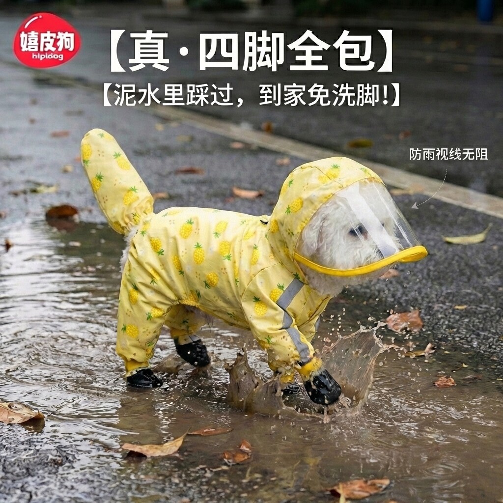 嬉皮狗狗狗全包雨衣松紧袖口设计泰迪柯基比熊出行防雨耐撕扯服饰