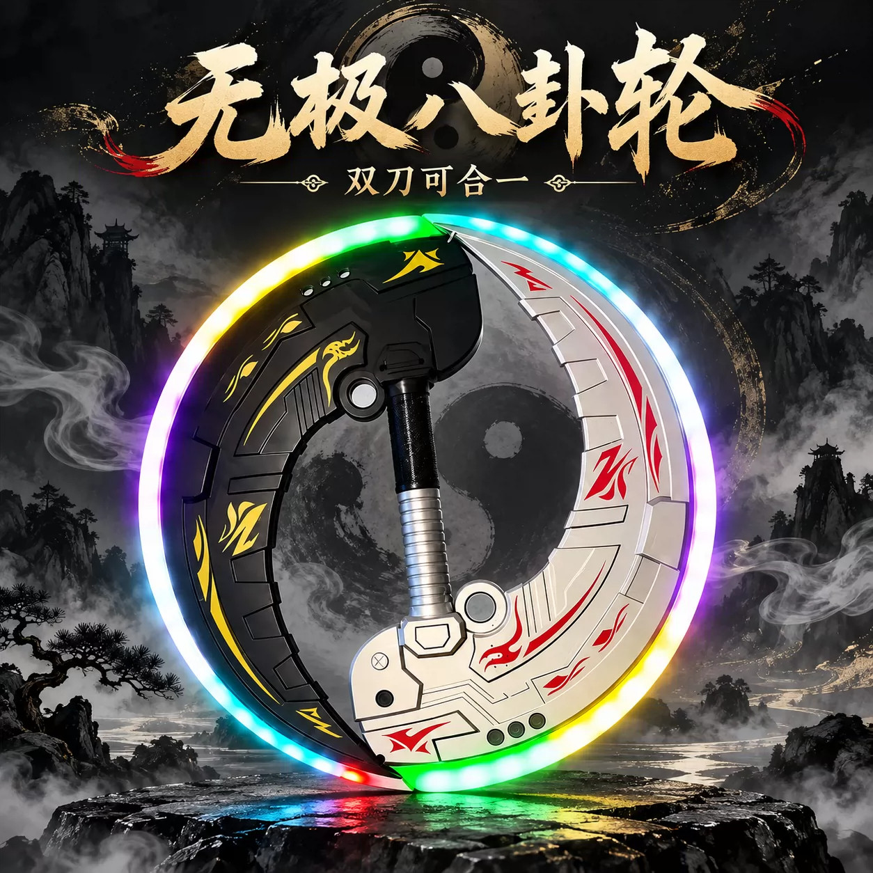 二合一无极八卦轮双刀流光剑玩具