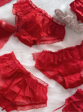 本命年内裤女红色蕾丝纯棉甜美日系牛奶丝少女结婚三角裤