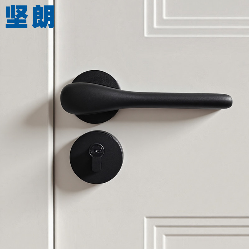 坚朗门锁静音黑色分体锁通用型图片