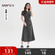 三福短袖 517904 简单大方收腰V字翻领长裙女装 连衣裙2026新款 夏季