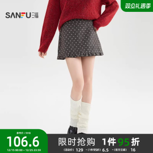 513377 小个子甜美木耳边波点半身裙子女装 三福短裙女2025新款 冬季