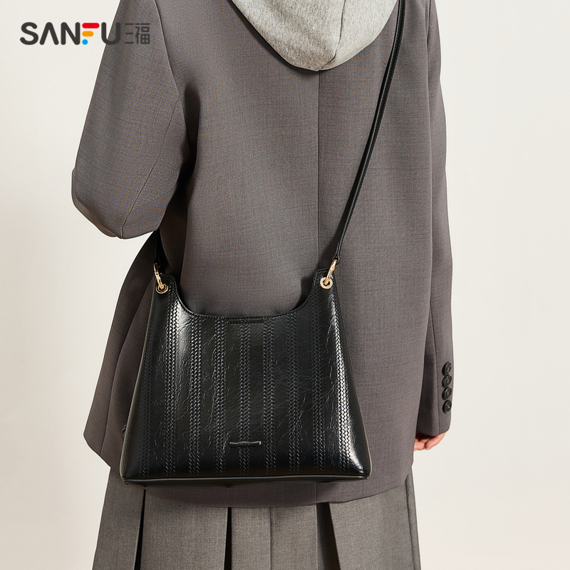 三福腋下包春季韩系淑女方包竖纹压印通勤挎包气质女包493256