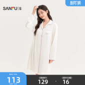 简约舒适撞色狗牙边宽松家居服850308 睡裙 三福女春季 丝滑衬衫