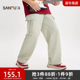 街潮橡筋腰头大直筒裤 休闲裤 子505184 工装 三福2025秋冬男士
