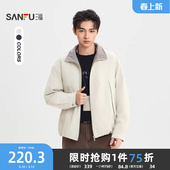 短棉衣 格纹翻领花苞裥棉工装 宽松外套516505 男士 三福2026春季