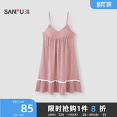 三福带胸垫格子吊带裙睡裙女春夏季 甜美宽松可外穿女士抗菌家居服