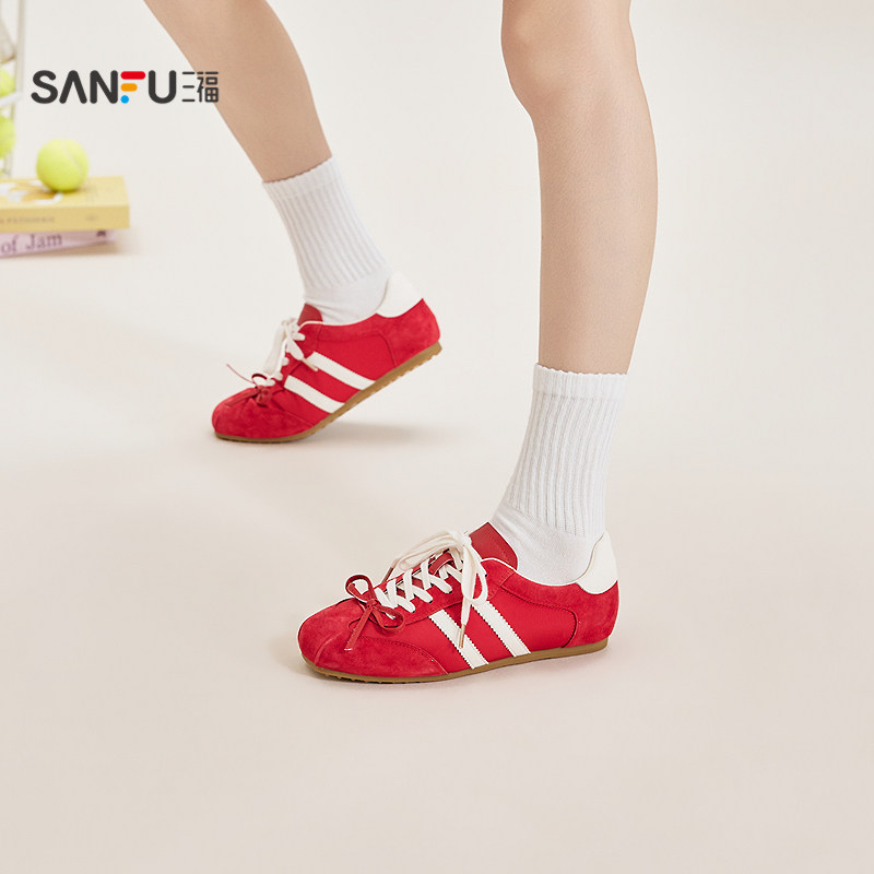 三福女板鞋春季春日寰游蝴蝶结软面做旧平底德训鞋女鞋854371,女鞋,休闲板鞋,淘宝优惠券,粉丝福利购,淘宝优惠卷