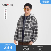 美式 三福2026春季 男长袖 格子英文刺绣衬衫 可拆帽子衬衣516687 新款