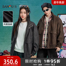 扎染PU皮衣夹克复古宽松加绒外套男506210 时尚 三福2025冬季 新款