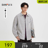 男长袖 衬衫 提花格纹小香风宽松翻领衬衣516501 新款 三福2026春季