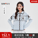 小熊图案翻领宽松波点上衣女装 冬季 513493 女2025新款 三福毛衣开衫