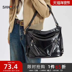 三福挎包冬季复古芭蕾风斜拉链纯色大容量托特包女包511001