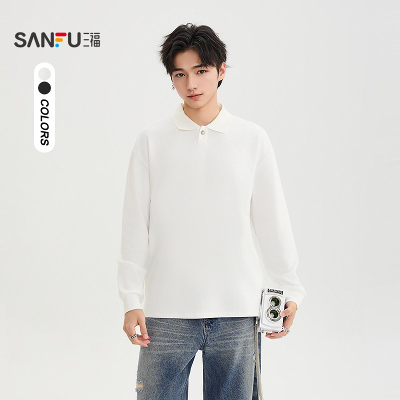 三福2026春季新款肌理翻领单扣卫衣男休闲宽松针织上衣外套513213,男装,卫衣,淘宝优惠券,粉丝福利购,淘宝优惠卷