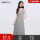 三福连衣裙2026夏季 简约基础圆领背心裙收腰长裙女装 495724