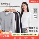 三福打底衫女2025新款秋季简约纯色收腰V领修身休闲长袖上衣女装