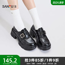 三福女乐福鞋秋季智性学院一字带花形扣件厚底圆头女鞋846834