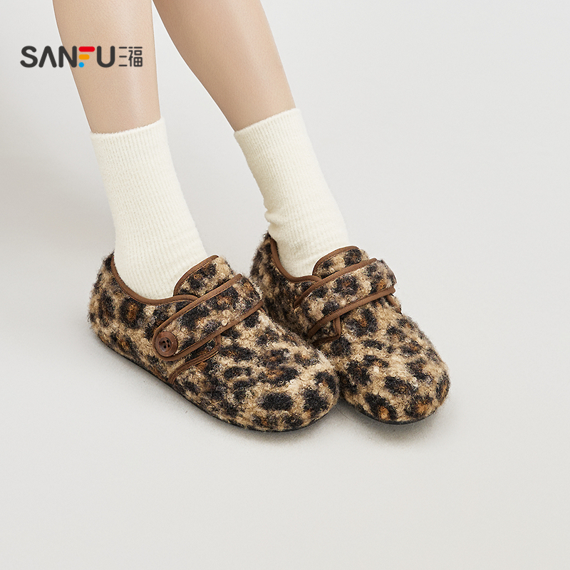 三福女毛毛鞋冬季甜美萌系绒绒勃肯鞋休闲舒软底女鞋850830