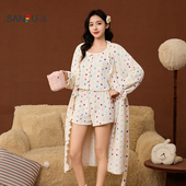 甜美宽松睡衣套装 三福女冬季 法兰绒彩点三件套家居服 507612