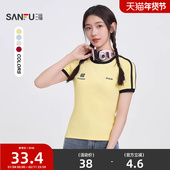 刺绣上衣女装 三福短袖 498245 圆领插肩袖 双杠短款 T恤2026新款 夏季