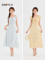 Sanfu Dress 2026 Summer Lace-up decorated V-neck Black Fungus Lace Cinched Waist Long Dress for Women, 527172 thumbnail 8