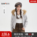 上衣女装 三福卫衣外套2025新款 开衫 小个子加绒连帽短款 516437 冬季