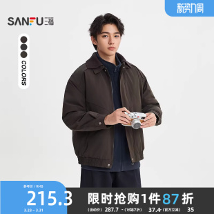 都市宽松外套 罗纹翻领假两件短棉衣 514319 男士 三福2025冬季