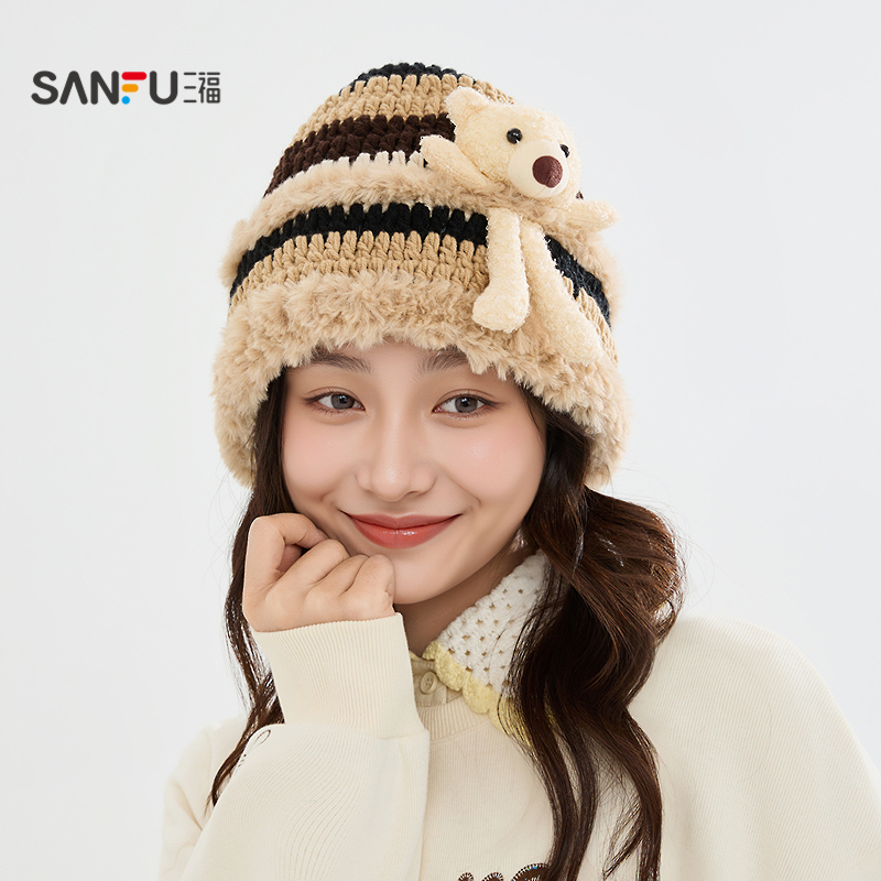 三福手钩小熊桶帽西瓜帽 可爱趣味时尚服饰配件配饰帽子 847595