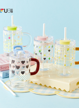 三福缔卡洛卡桌面大玻璃杯800ML 趣味创意杯子时尚水杯852268