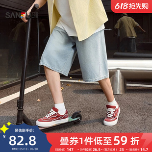 三福2026夏季新款异位剪裁牛仔中裤男潮流复古宽松七分裤短裤裤子