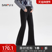 子女装 三福牛仔长裤 513448 保暖抓绒高腰喇叭裤 显瘦裤 2025新款 冬季