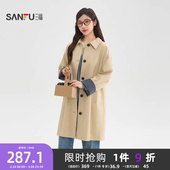 风衣女装 格子内里宽松中长款 516782 春季 三福卡其色外套女2026新款