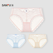 517728 纯欲蕾丝镂空拼接蝴蝶结半平角裤 三福 女中腰不夹臀内裤