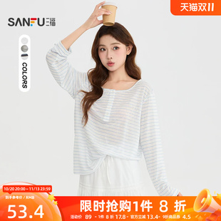 三福长T恤2026夏季小标装饰半开扣领口宽松上衣女装528280