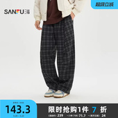 明星同款 长裤 三福2025冬季 格纹抽绳橡筋腰弯刀裤 513373 男士