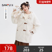 牛角扣宽松连帽毛绒保暖上衣女装 三福厚外套2025年新款 冬季 493507