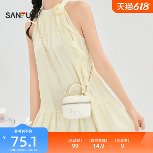 三福手提包夏季甜美少女风软萌蝴蝶结迷你盒子包女包524247