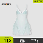 三福女春季 纯欲优雅性感风丝滑睡裙家居服513235 蕾丝缎面裙