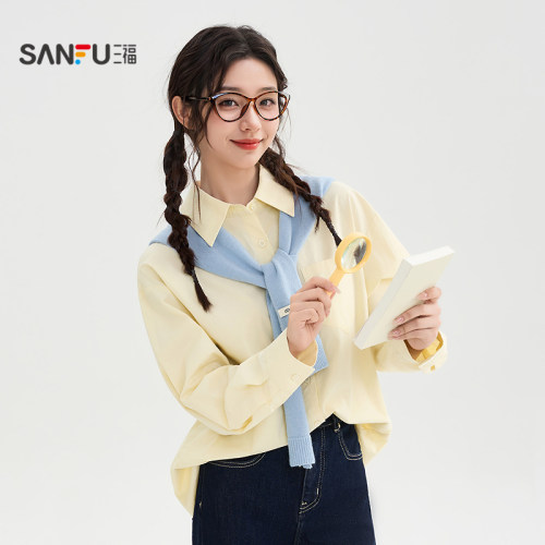 三福单披肩2025新款冬季时尚韩系小标装饰毛织披肩上衣女装513056